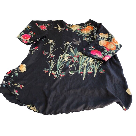 Johnny Was Charlotte Rose Scalloped Silk Tunic Size ? Women Boho V Neck Birds - Picture 4 of 10